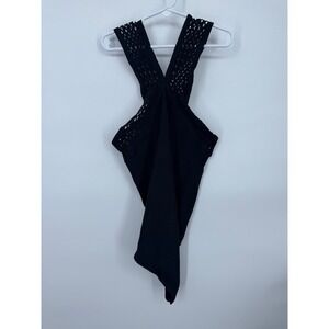 NWT Express One Piece Swimsuit Women's Large Black V-Neckline Mesh Cross Back